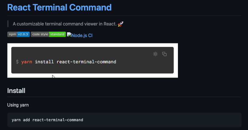 React Terminal Command